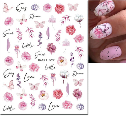 3d Nail Art Decals Elegant White RoyalBlue Roses Flowers