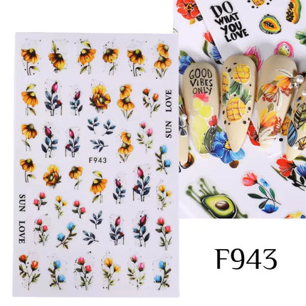 1PCS New Autumn Flowers Nail Decals Animal Nail Stickers Flower