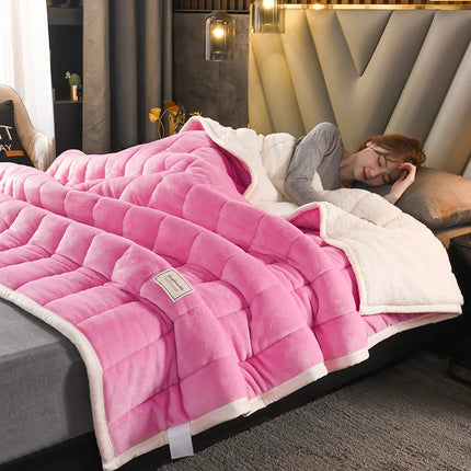 Lamb Wool Blanket Winter Double-sided Three-layer Quilted Blanket Skin-friendly Cozy Warm Bed Cover Blanket