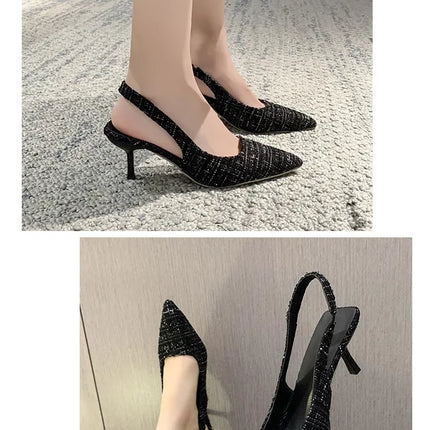 Sea Salt Blue Pointed High Heel Sandals for Women Back Hollow Half Headed Single Shoes Fashion Versatile Casual Shoes