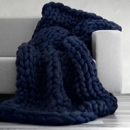 Hand Chunky Knitted Blanket Thick Yarn Merino Wool Bulky Knitting Throw Blankets