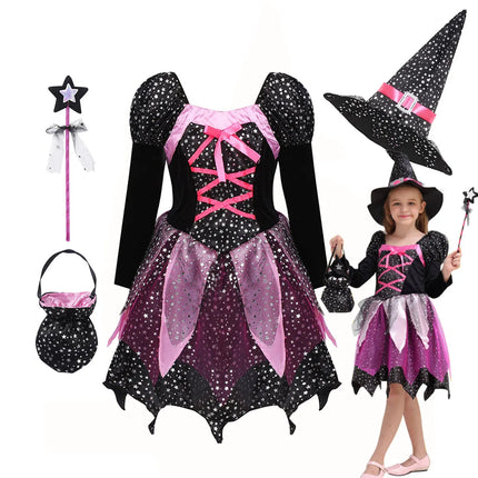 Girls Halloween Wizard Costume 2024 Kid Make up Party Hag Witch Apparel Vestidos