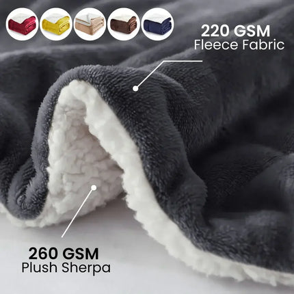 Sherpa Fleece Blanket Throw Black Soft Reversible Thick Plush Blankets Microfiber
