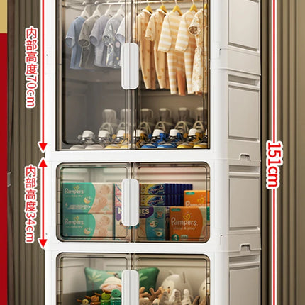 Double Door Open Clothes Storage Organizer with Wheels Foldable Wardrobe Cabinet Baby Cupboard Organizing Box Containers Bin