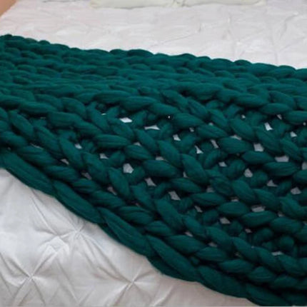 Hand Chunky Knitted Blanket Thick Yarn Merino Wool Bulky Knitting Throw Blankets