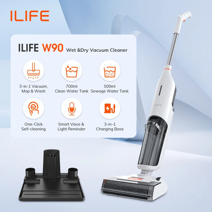 Wireless Wet Dry Smart Mop Washing , 5500Pa Suction, 1 Min Self Cleaning, Large Dual Water Tank