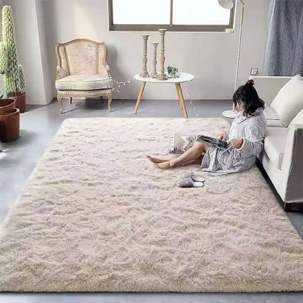 Soft Fluffy Plush Tie-Dye Carpet Gradient Long Fine Hairs Fabric Bedside Mat Rug For Girl's Bedroom