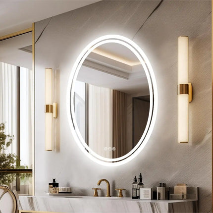 28/32 Inch Ultra Bright Oval LED Bathroom Mirror Anti-Fog Dimmable Backlit Lighted Vanity Mirror 3 Touch Sensor Switch