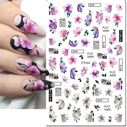 3d Nail Art Decals Elegant White RoyalBlue Roses Flowers