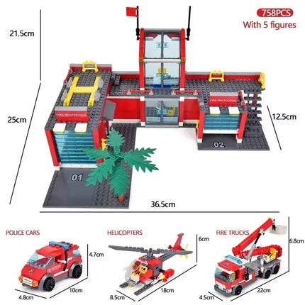 774pcs City Fire Station Model Building Blocks Boys Firefighter Truck Educational