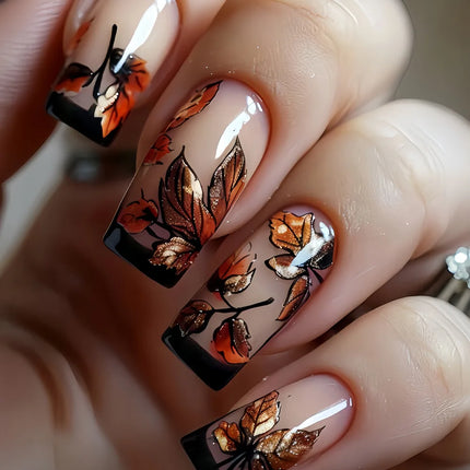 24Pcs Ladder-shaped Ballet False Nails with Glue Stripe Floral Nail