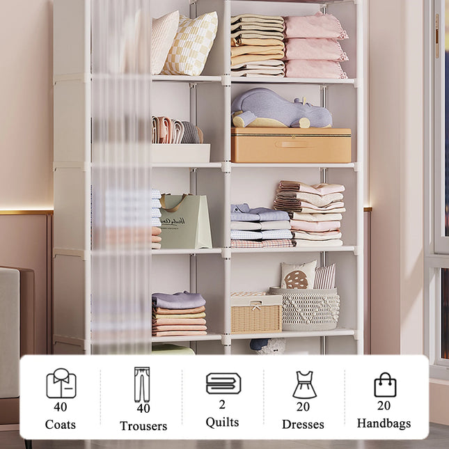 6 Layers Dustproof Simple Wardrobe Double Row High Capacity Partition Bookshelf Bedroom Cabinet Portable DIY Clothes Organizer