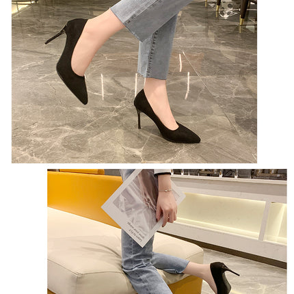 Women New Mid Heeled Sandals Black 6-8-10cm Pointed Thin Heeled Baotou Banquet High Heeled Shoes Womens Shoes Tacones Mujer