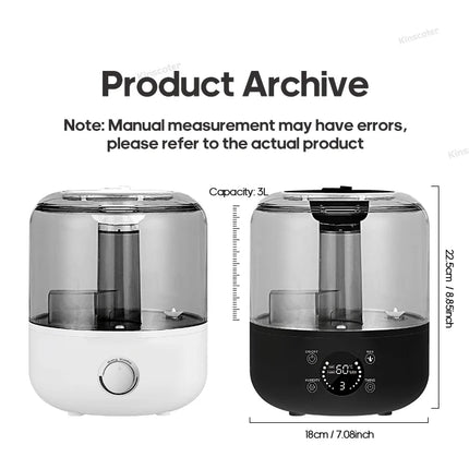 KINSCOTER 3L Air Humidifier Professional Large Capacity Home Humidifier Plant Mist Aroma Diffuser with Remote Control Timer