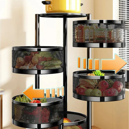 Household Floor Standing MultiLayer Storage Rack Removable Rotating Storage Cabinet Kitchen Vegetable Fruit Basket with Wheel