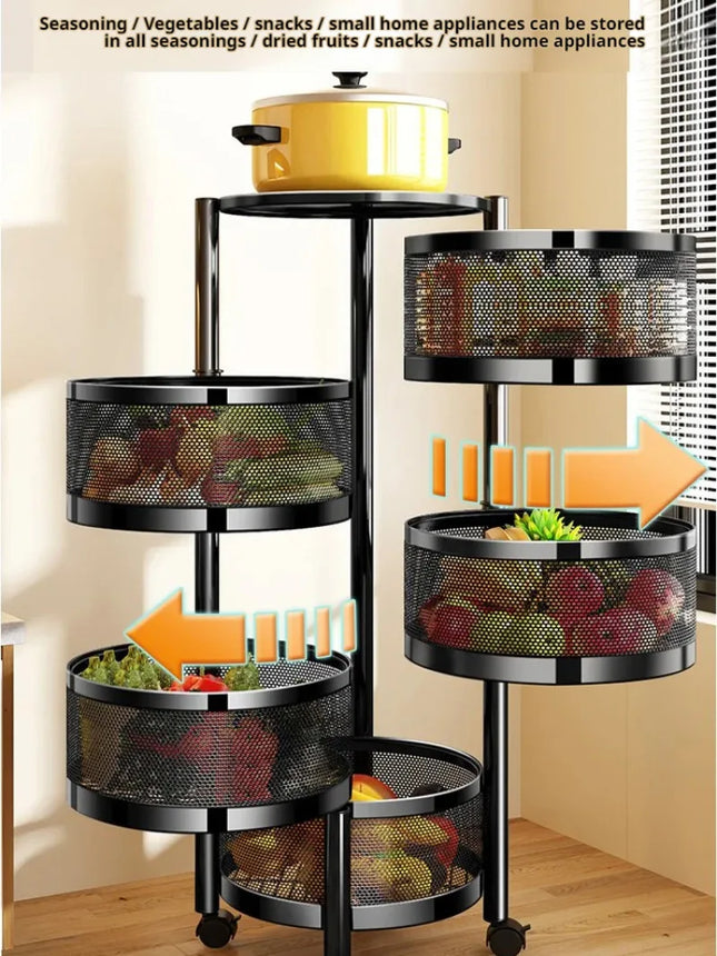 Household Floor Standing MultiLayer Storage Rack Removable Rotating Storage Cabinet Kitchen Vegetable Fruit Basket with Wheel