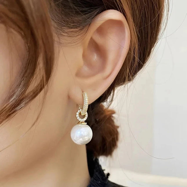 sliver-plated Pearl Zircon Earring for Women Girl Party Gift Circular Temperament Banquet Jewelry