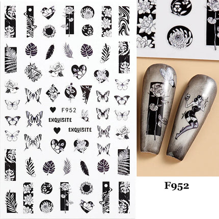 1PCS New Autumn Flowers Nail Decals Animal Nail Stickers Flower