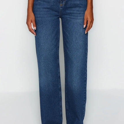 Trendyol TYZA Women's Jeans Casual Beltless Wide Leg Denim Plain Jeans Wide Leg Casual Pants Denim Pants