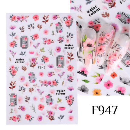 1PCS New Autumn Flowers Nail Decals Animal Nail Stickers Flower