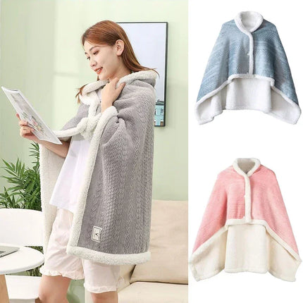 warm coral fleece cape blanket winter office students wearable nap blanket