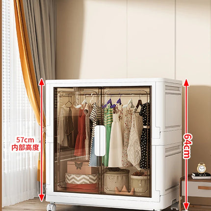 Double Door Open Clothes Storage Organizer with Wheels Foldable Wardrobe Cabinet Baby Cupboard Organizing Box Containers Bin