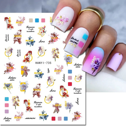 3d Nail Art Decals Elegant White RoyalBlue Roses Flowers