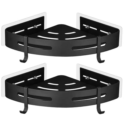 2pcs Bathroom Corner Shelf With Hook No Drill Space Aluminum Wall Mounted Shower Holder Shampoo