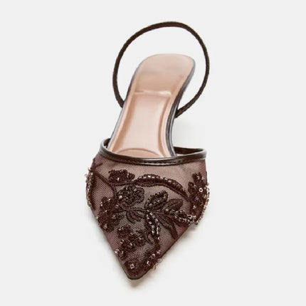 Heels for ladies Elegant String Bead pumps Summer Luxury Designer Shoe