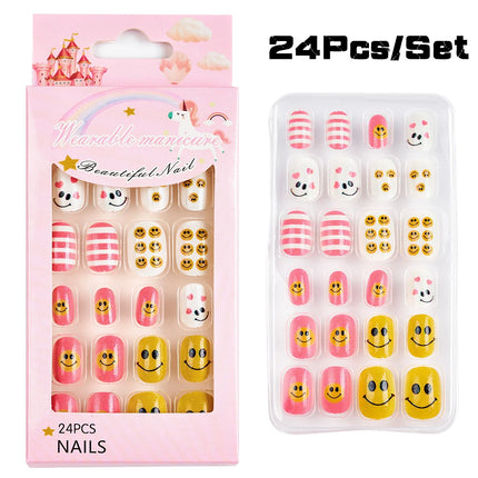 120Pcs Candy Child Nail Tips Full Cover Short False Kids Fingernails Colorful Festival  Press on Nails Grils Cute Manicure Tool%