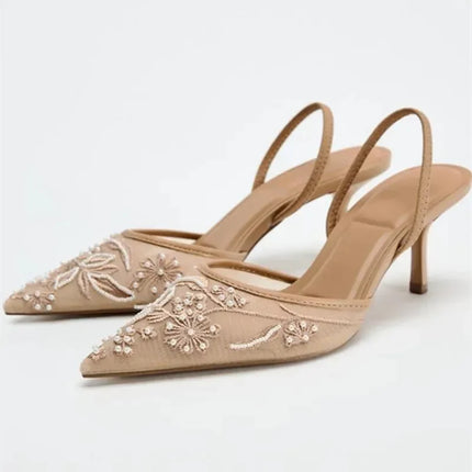 Heels for ladies Elegant String Bead pumps Summer Luxury Designer Shoe
