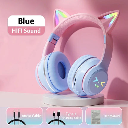 RGB Glow Earphones Wireless Earbuds 5.3 Cat Ear Bluetooth Sports Headphones Bluetooth