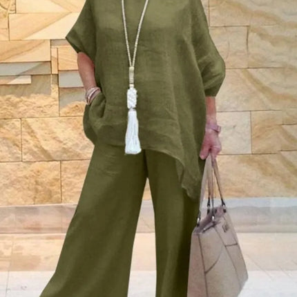 Elegant Simple Summer Two Piece Sets Women Fashion Long Sleeve Pant Sets 2PCS Solid