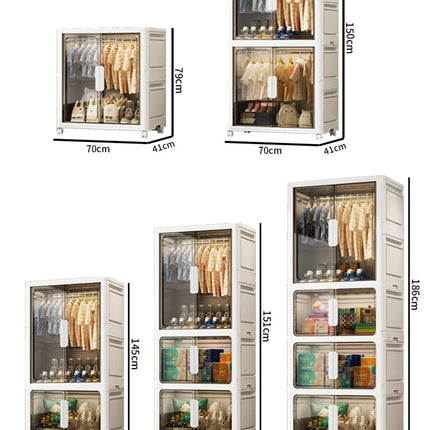 Double Door Open Clothes Storage Organizer with Wheels Foldable Wardrobe Cabinet Baby Cupboard Organizing Box Containers Bin