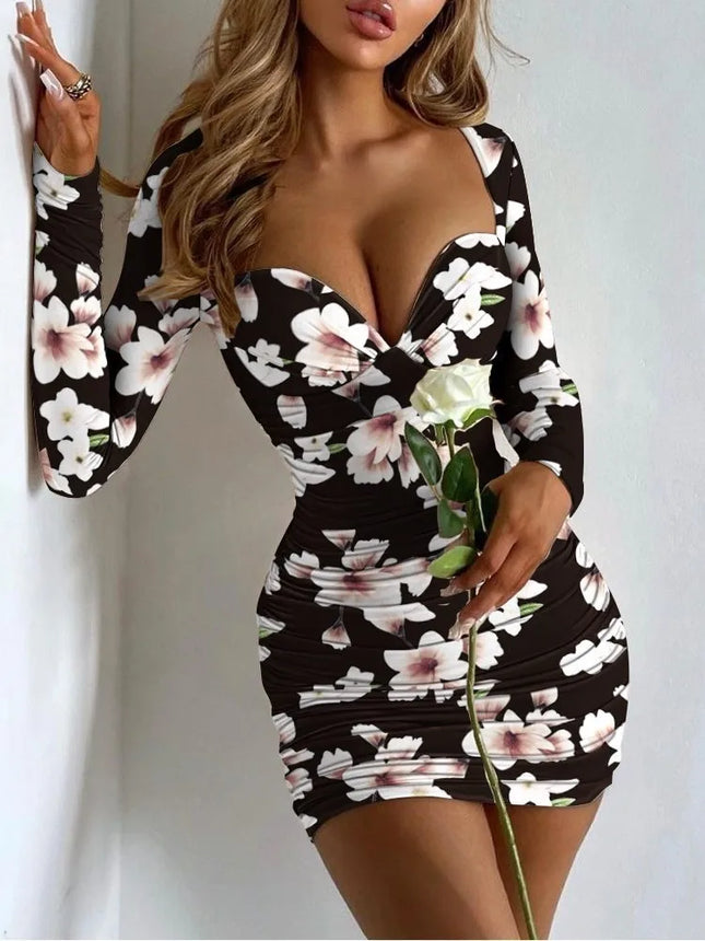 Sexy Package Hip Slim Mini Dress Printed Low Cut Bodycon Party Night Club Dresses For Women Fashion Trendy Tight Short Vestidos