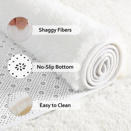 Fluffy Cream White Sheepskin Rug for Bedroom and Living Room Decor - Silk Wool Rugs  Rugs