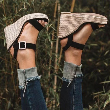 Summer Platform Sandals Women Peep Toe High Wedges Heel Ankle Buckles Sandalia Espadrilles Female Sandals Shoes