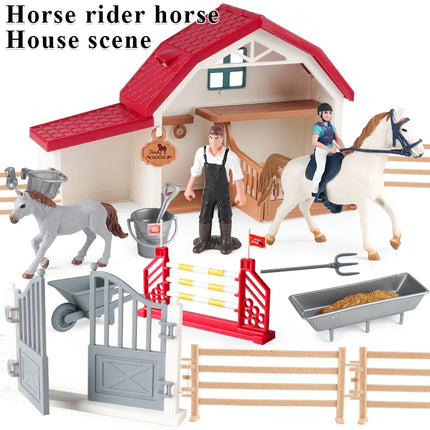 Farm Stable House Horseman Farmer Poultry Horse Animals Figurine Cute Kids Toy Gift