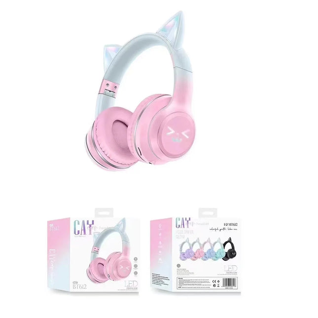 Wireless Headphones RGB Cute Cat Girls Kids Gift Headset with Microphone Stereo Music Gaming