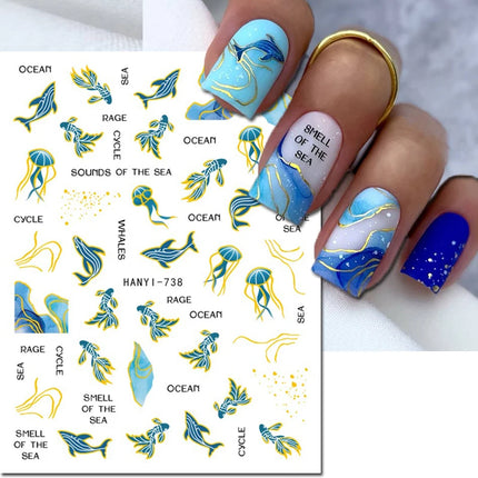 3d Nail Art Decals Elegant White RoyalBlue Roses Flowers