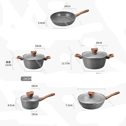 Marble and Mica Non-stick Frying Pan Set, Western-style Wok, Soup Pot,