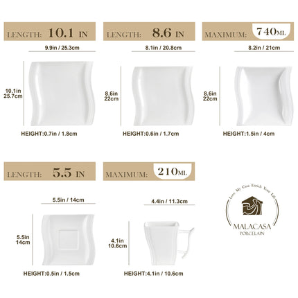 MALACASA 30/60 Piece White Porcelain Dinner Set with 12PCS Cup,Saucer,Dessert Soup Dinner Plate Tableware Set for 12 Person