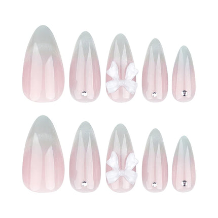 24pcs Sweet Cat Eye French Press on Nails Diamond-Pointed