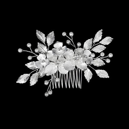 New Silver Alloy Hair Comb Handmade Pearls Rhinestones Fashion Metal Headpiece Elegant Hair Jewellery Accessory For Women