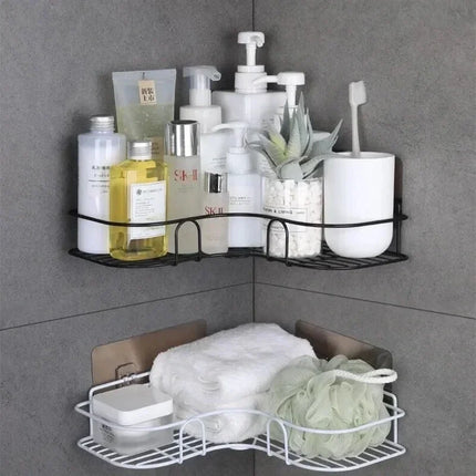 Wall Mounted Bathroom Shelf Corner Storage Iron Shower Drain Basket Cosmetic Rack Shampoo