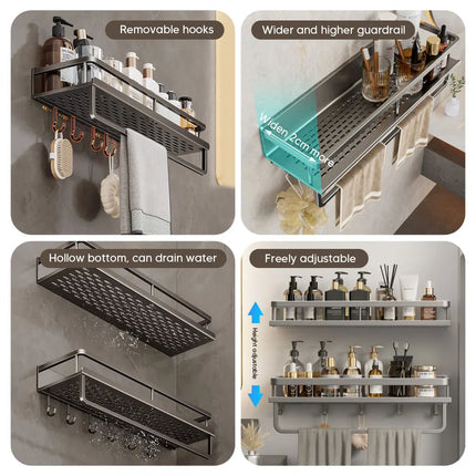 Aluminum Shower Organiser Bathroom Shelf Without Drilling Gray Wall Toilet Storage Shelf Shampoo