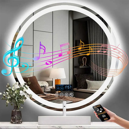 LED Bathroom Mirror 800mm Round Wall Mirror Bluetooth Colour Dimmable Front+Backlit Anti-fog Memory Time Temperature Display