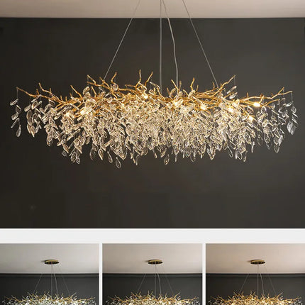 Nordic Luxury Living Room Branch Led Pendant Lights Lustre Crystal Art Hanging Lamp Modern Suspend Lamp Gold Chandelier Fixtures