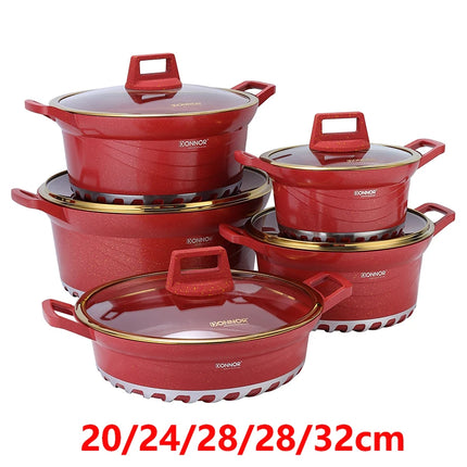 DONNOR 10PCS Induction Cookware Set Dishwasher Safe Saucepan Nonstick StockPots with Glass Lids