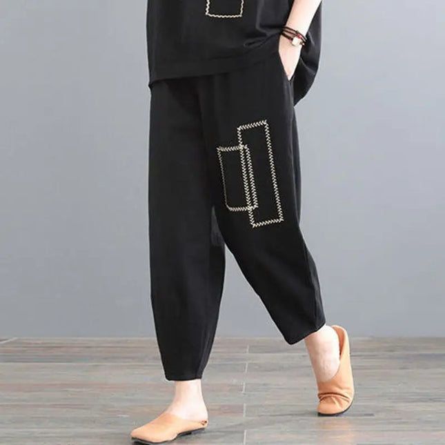 Sets Office Lady Printing Loose O-neck Short Sleeve Two-piece Suit Summer Casual Elastic Waist Thin Pant Sets